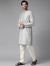 Men Slate Grey Cotton Silk Straight Kurta With Pajama