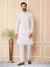 Light Pink Thread & Sequins Worked Pure Cotton Straight Kurta with Pyjama