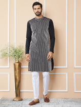 Black Thread & Sequins Worked Pure Cotton Straight Kurta with Pyjama