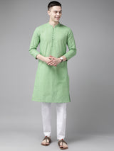 Men Green Pure Cotton Chikankari Embroidered Straight Kurta