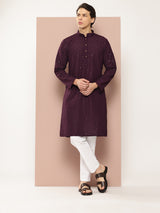 Men Purple  Embroidered Sequin Rayon Kurta