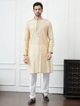 Riwaat.com Men Cream Flacket Embroidery Cotton Kurta Riwaat Embroidered