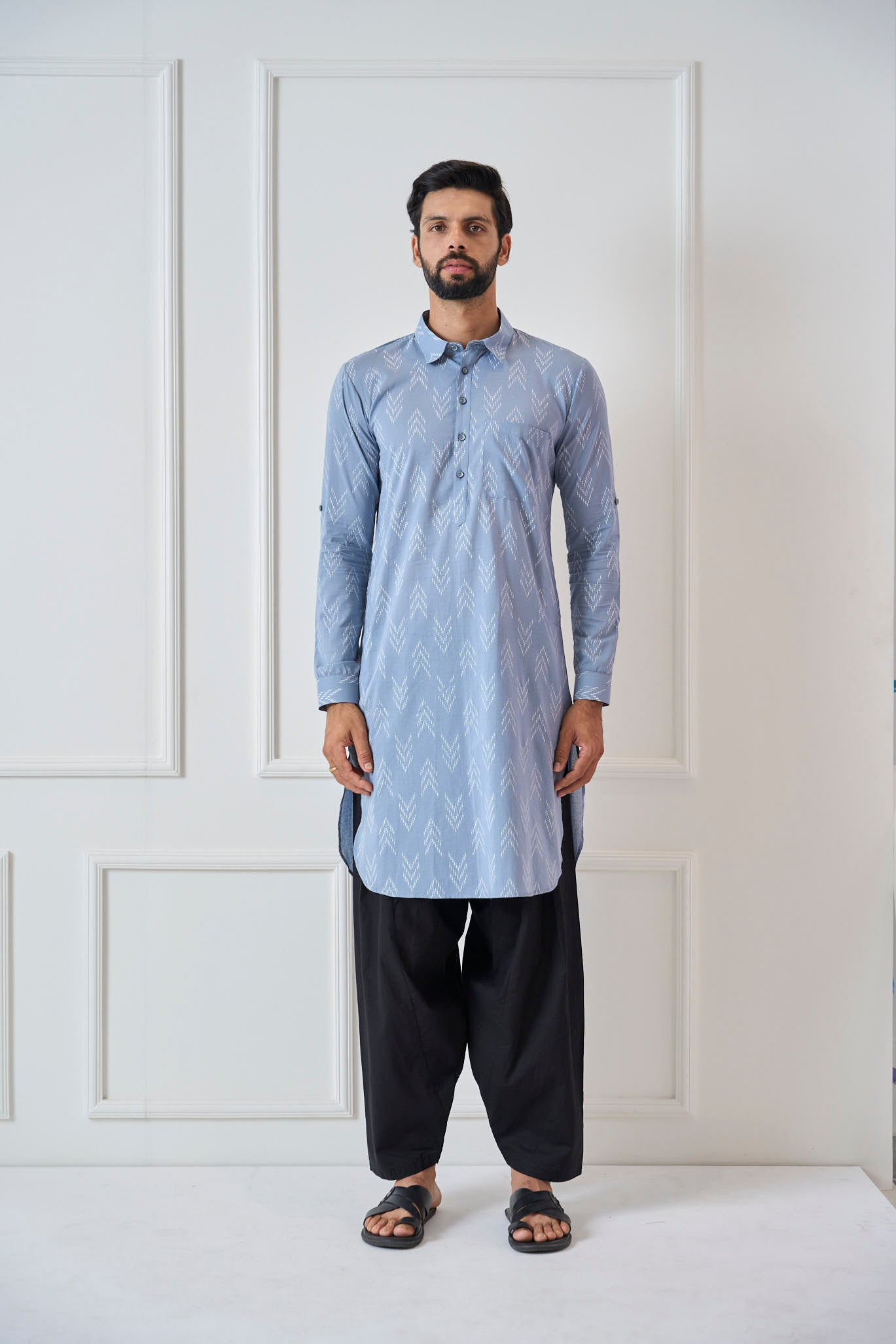 Riwaat.com Men Blue Multi Tie and dye Print Design Straight Kurta With Pajama Riwaat Printed