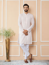 Light Pink Thread & Sequins Worked Pure Cotton Straight Kurta with Pyjama
