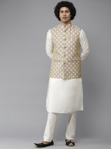 Riwaat.com Men White Solid Kurta Pajama With Zarafshan Nehru jacket Riwaat Indo Western