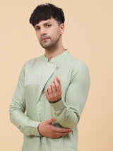 Men Green And Silver Thread Work Kurta