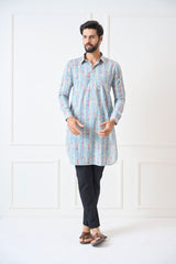Men Multicolored Regular Pure Cotton Pathani Kurta With Black Pyjama