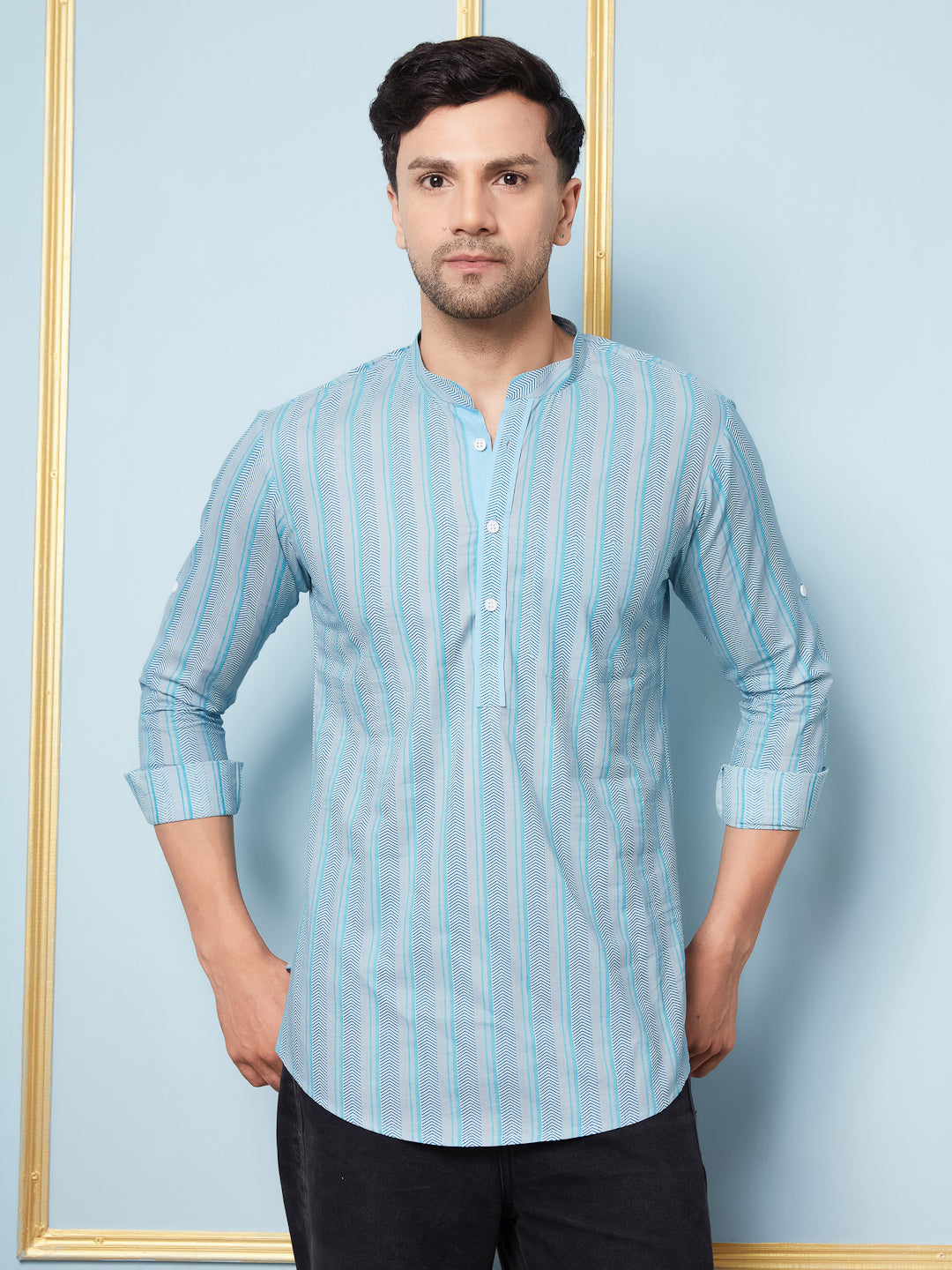 Men Multi Printed Cotton Short Kurta