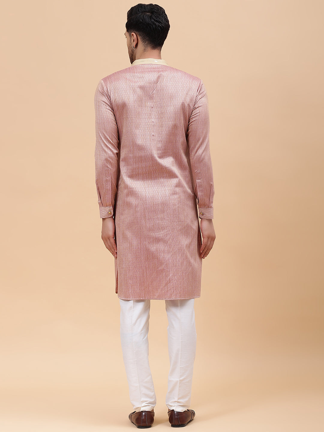 Riwaat.com Men Tan & Khaki Silk Woven Design Straight Kurta Riwaat Printed Woven Design