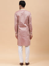 Riwaat.com Men Tan & Khaki Silk Woven Design Straight Kurta Riwaat Printed Woven Design