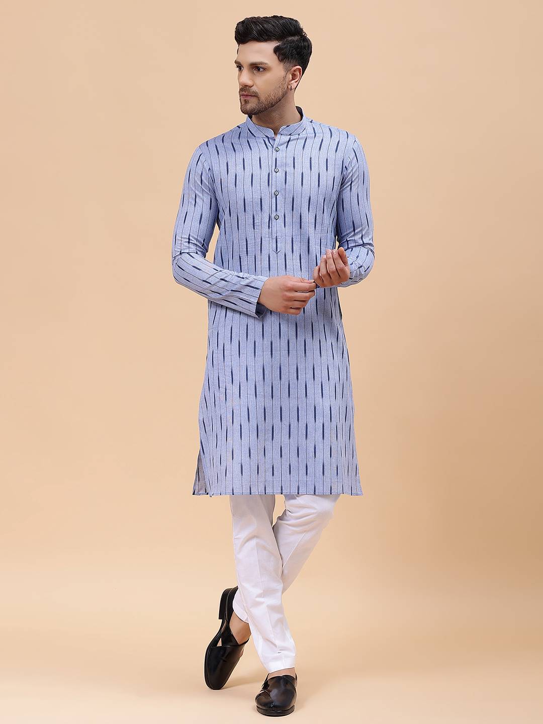 Men Blue Pure Cotton Printed Straight Kurta