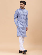 Men Blue Pure Cotton Printed Straight Kurta