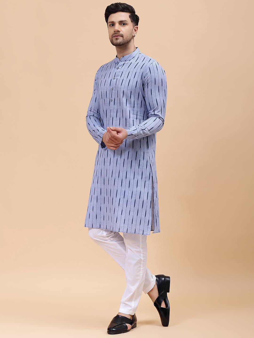 Men Blue Pure Cotton Printed Straight Kurta