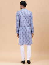 Men Blue Pure Cotton Printed Straight Kurta