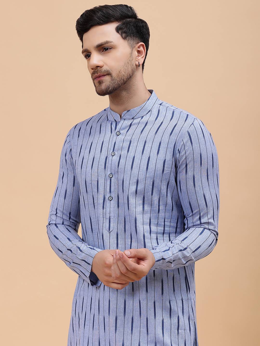 Men Blue Pure Cotton Printed Straight Kurta