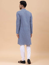 Men Blue & Grey Pure Cotton Printed Straight Kurta