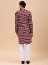 Men Maroon & White Pure Cotton Printed Straight Kurta