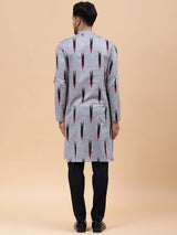 Men Grey & Black Pure Cotton Printed Straight Kurta