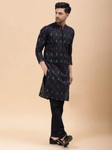 Men Black & Red Pure Cotton Printed Straight Kurta