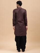 Men Coffee Zari Work Silk Woven Design Straight Kurta With pyjama