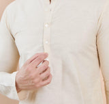 Men Almond Cream Cotton Straight Kurta