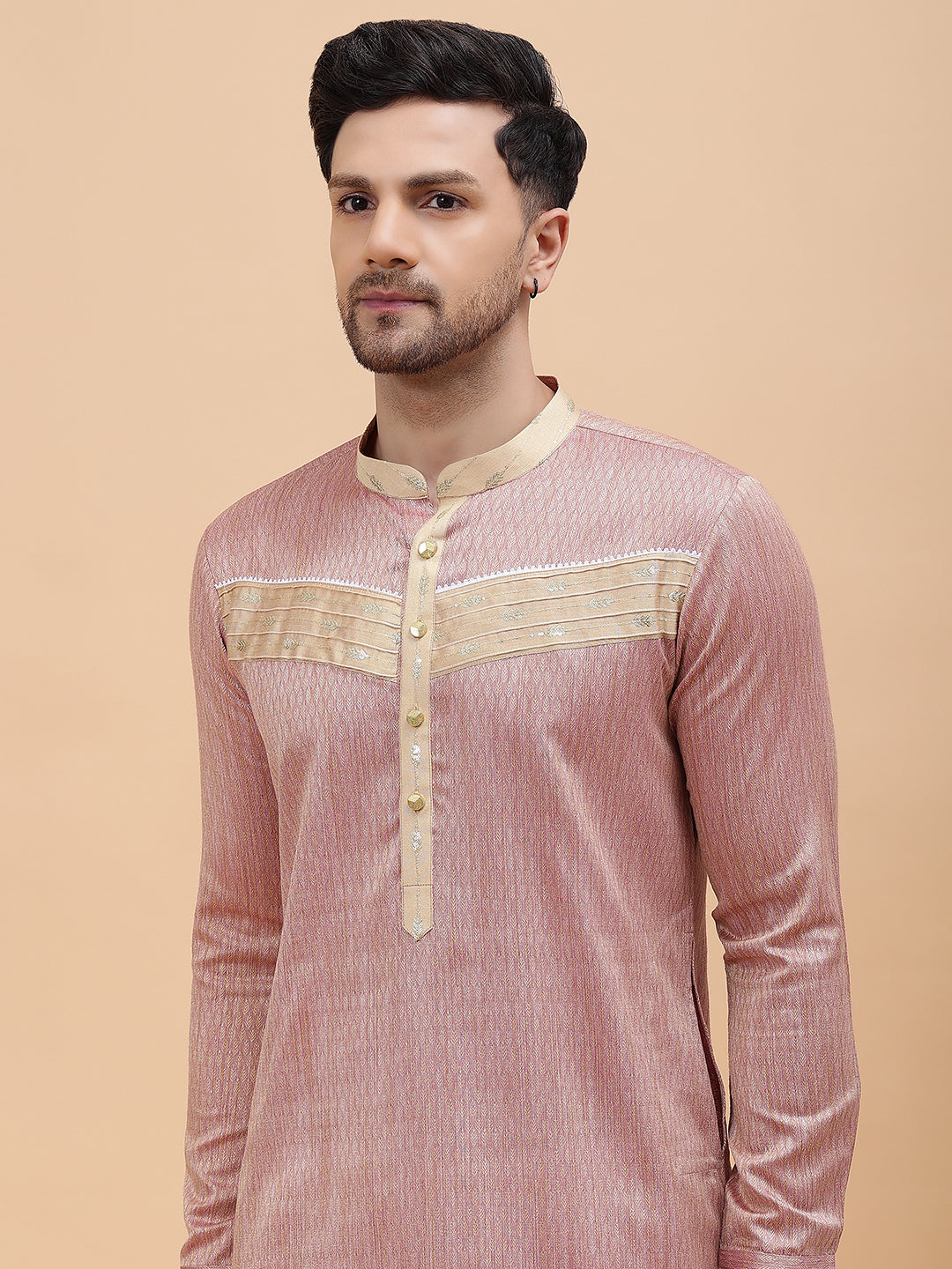 Riwaat.com Men Tan & Khaki Silk Woven Design Straight Kurta Riwaat Printed Woven Design