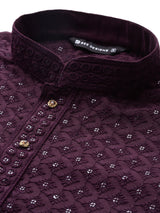 Men Purple  Embroidered Sequin Rayon Kurta