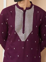 Purple Sequins Embroidered Rayon Straight Kurta with Yoke Design and Pyjama