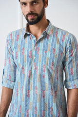 Men Multicolored Regular Pure Cotton Pathani Kurta With Black Pyjama