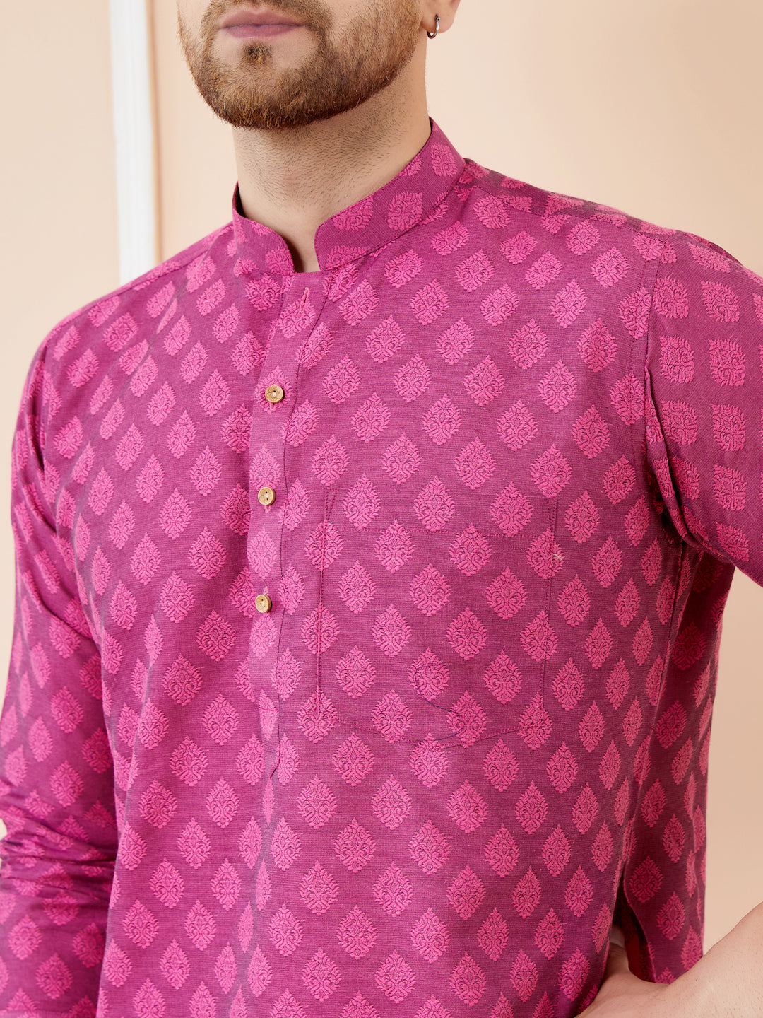 Pink Ethnic Motifs Silk Jacquard Woven Design Straight Kurta