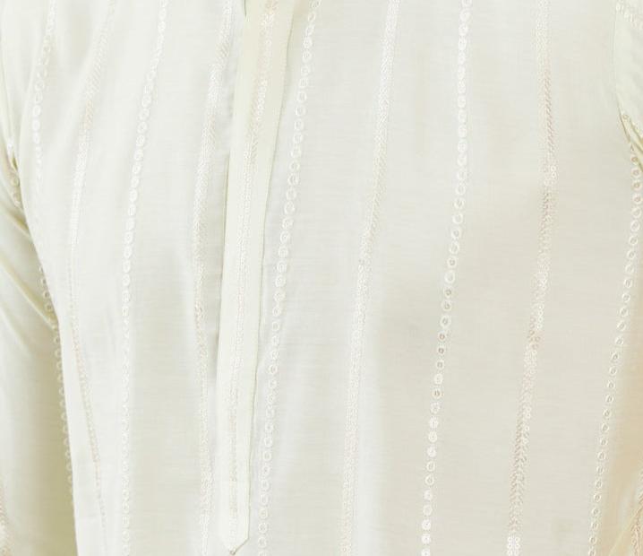 Men Ivory Glimmer Chanderi Silk Sequins Kurta