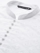Men White Pure Cotton Chikankari Embroidered Straight Kurta With Pyjama