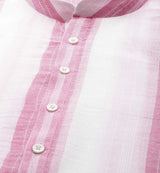 Men White & Pink Bliss Pure Cotton Printed Straight Kurta With Pajama