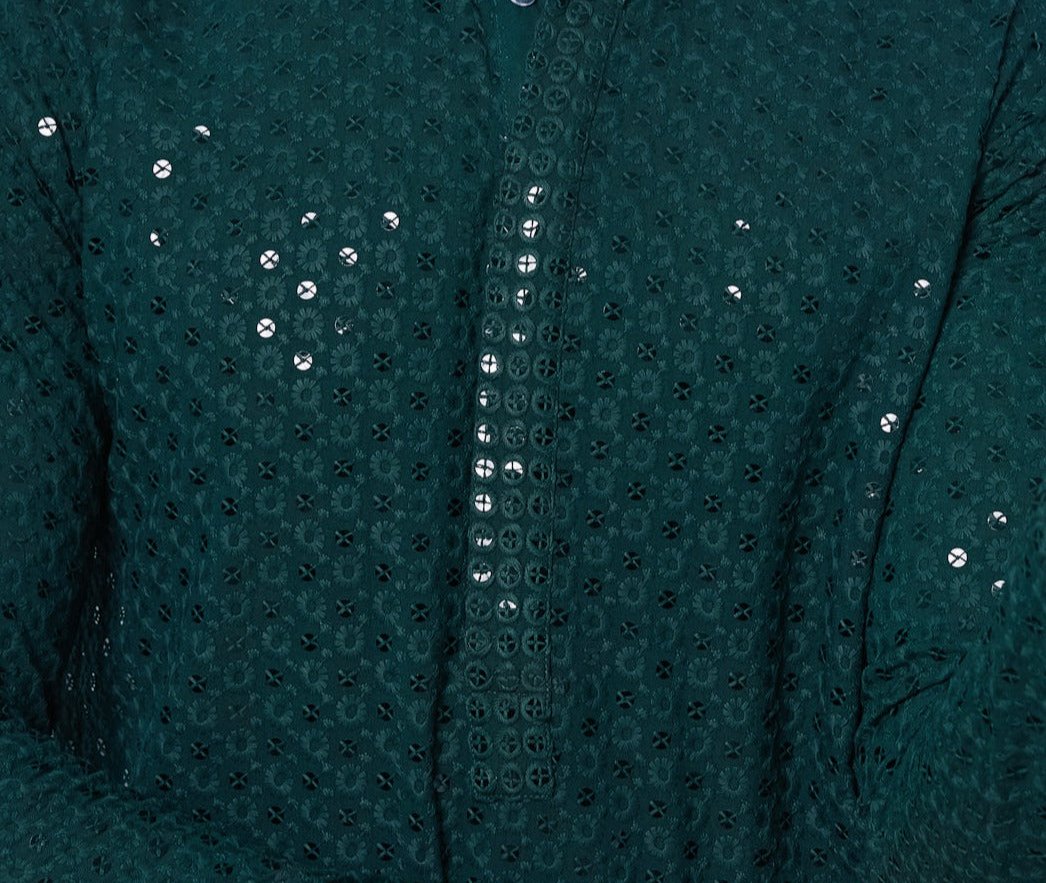 Men Emerald Radiance Embroidered Sequined Rayon Kurta