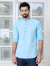 Men Pack Of 2 Turquoise Blue & Pink Cotton Solid Short Kurta