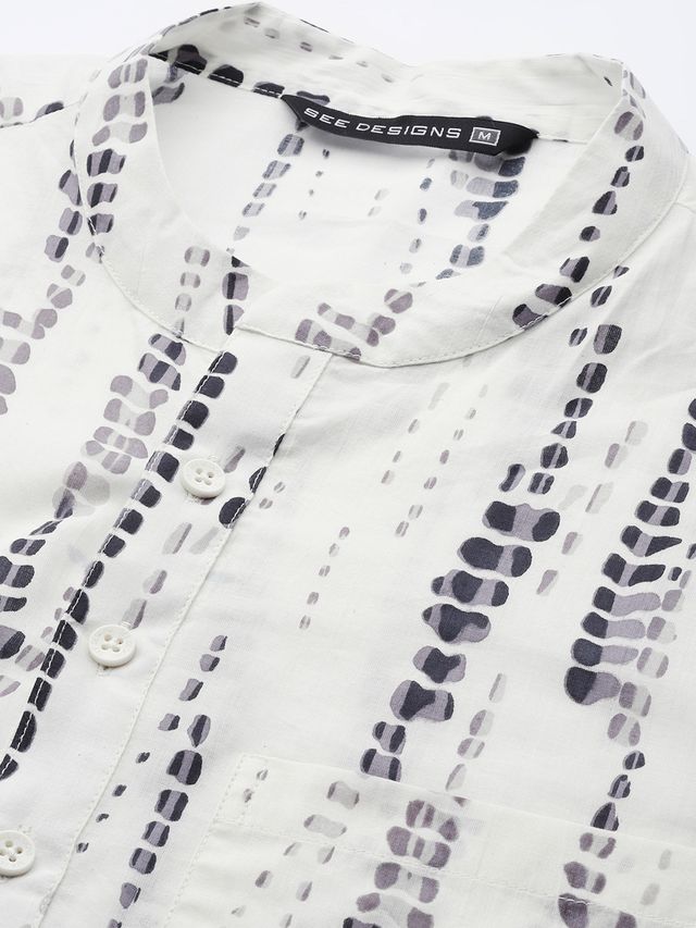 Men White Multi Tie and dye Print Design Straight Kurta With Pyjama