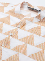 Men White & Yellow Stripe Printed Straight Kurta With Pyjama