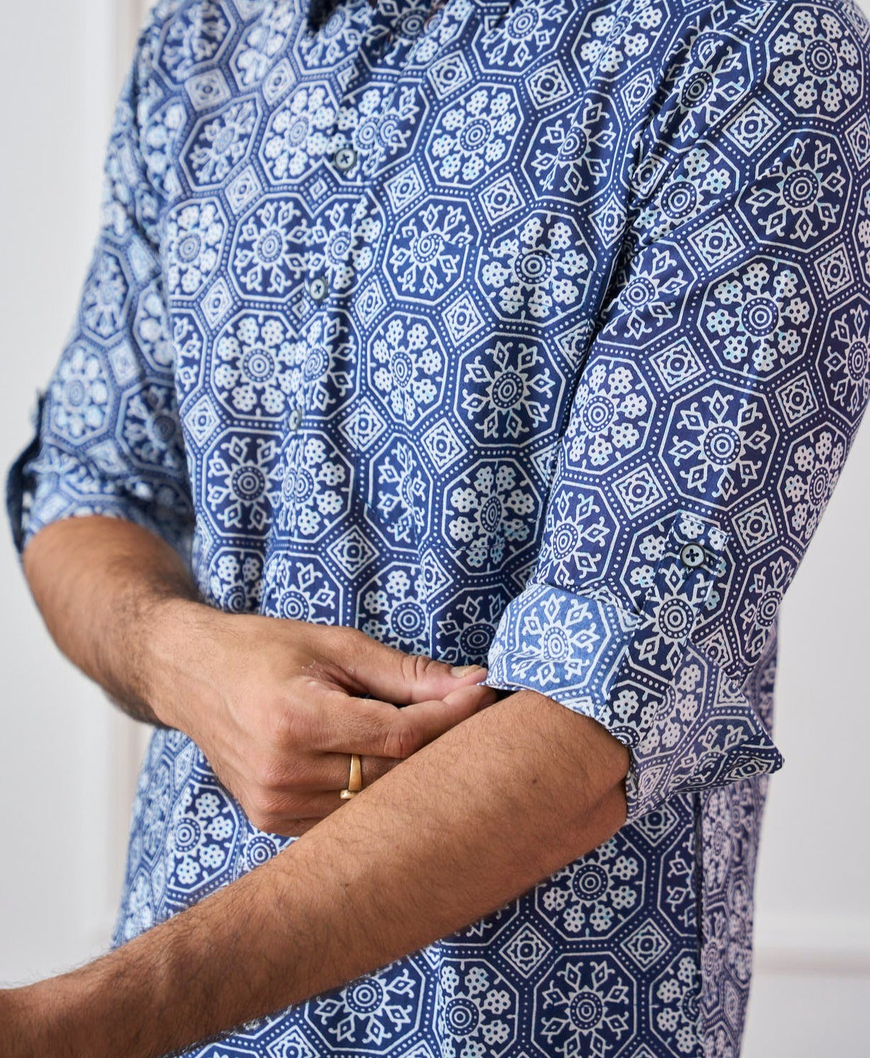 Men Indigo Hexagonal Pure Cotton Pathani Kurta