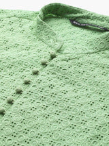 Men Green Pure Cotton Chikankari Embroidered Straight Kurta With Pyjama