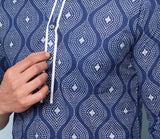 Men Blue & White Azure Wave Printed Cotton Short Kurta