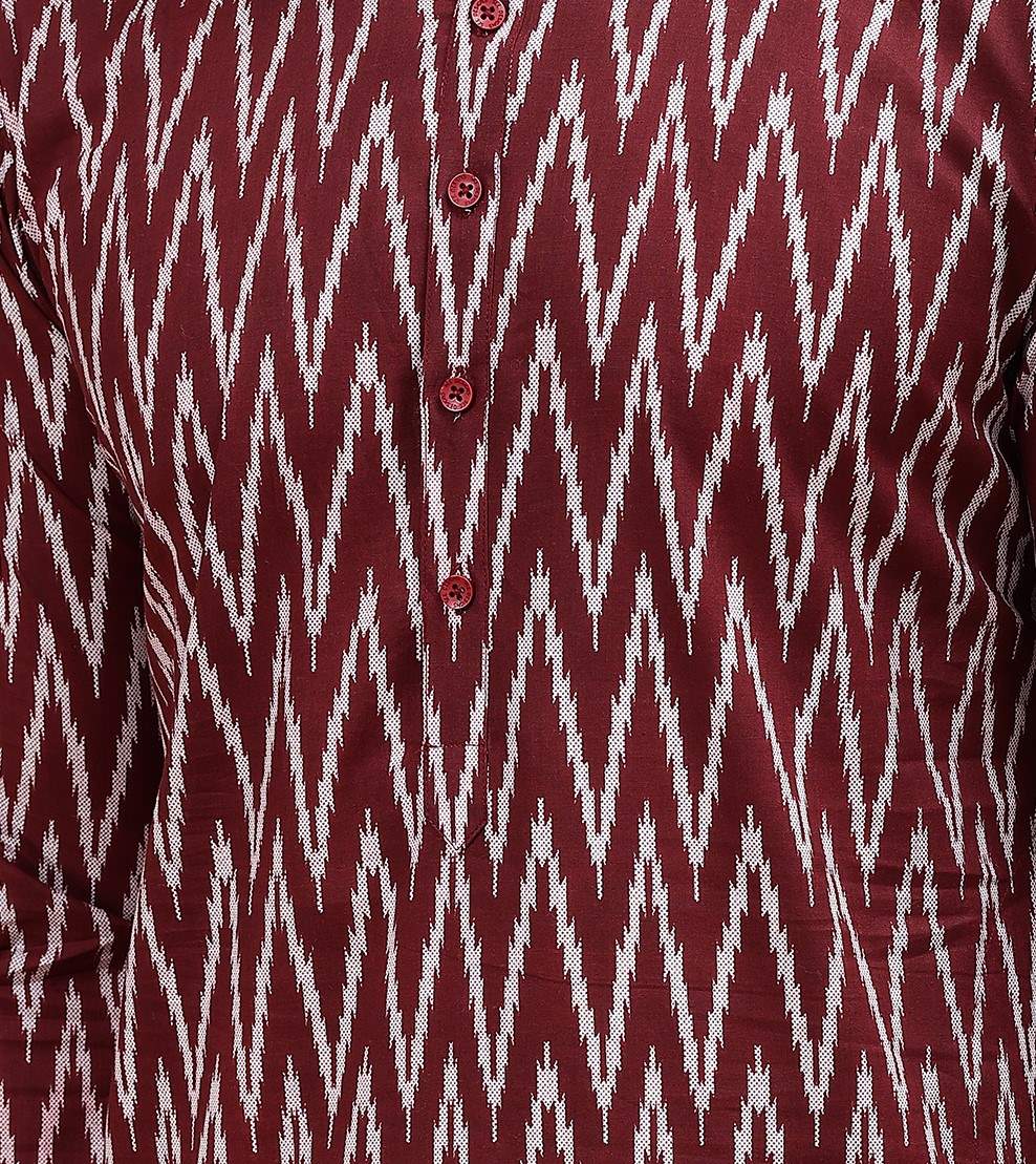 Men Maroon & White Pure Cotton Printed Straight Kurta