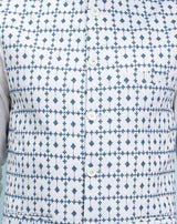 Men White And Teal Azure Mosaic Woven Design Chikankari Embroidery Cotton Nehru Jacket