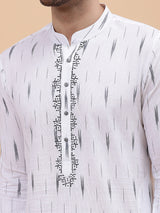 Men White & Black Pure Cotton Embroidered Straight Kurta