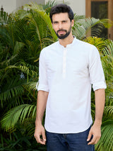 Men Pack Of 2 Turquoise Blue & White Cotton Solid Short Kurta