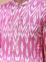 Riwaat.com Men Pink & White Embroidery Cotton Kurta Riwaat Embroidered