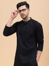Men Black Pure Cotton Embroidered Straight Kurta With pyjama