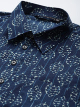 Men Indigo Regular Pure Cotton Pathani Printed Men's Kurta With White Salwar