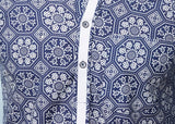 Men Blue & White Hexa Floral Printed Cotton Short Kurta