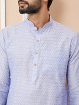 Periwinkle Blue Ethnic Motifs Silk Jacquard Woven Design Straight Kurta with Pyjama