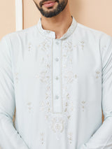 Light Blue Embroidered Zara Silk Straight Kurta with Pyjama